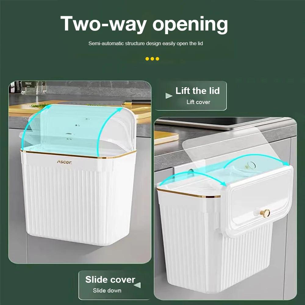 Kitchen Trash Can with Lid Wall Mounted Wastebasket Garbage Can for Cabinet Under Sink Compost Bin Recycle Bin 7/9L