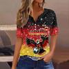 Women's V Neck Short Sleeve Button T Shirt Soccer Print Fan Top World Cup Supporter Apparel Casual Fit Lightweight Fabric