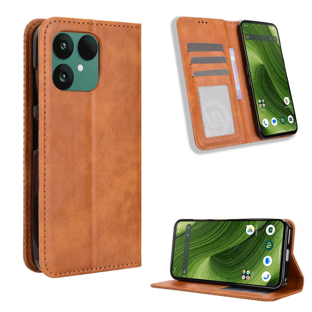 

For Fairphone 6 Leather Case Wallet Stand Retro Texture Phone Cover Brown