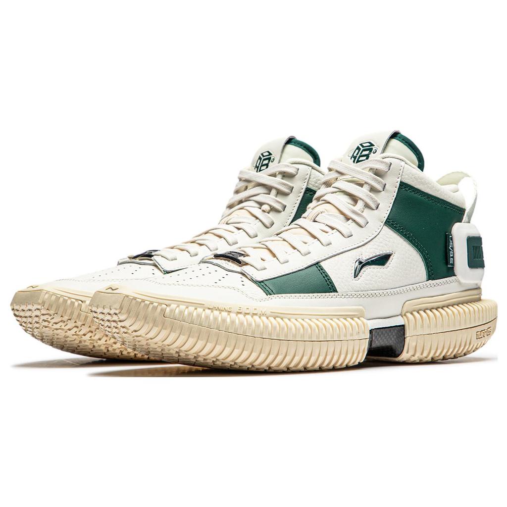 New LiNing Badfive 3 Ultra New School White Green Mid Top Basketball Shoes Men's ABFS011-15