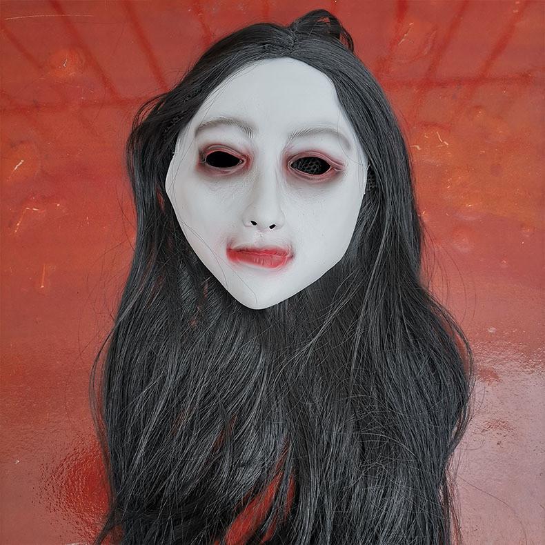 Ghost Female Latex Mask With Long Hair Design For Halloween And House Haunted