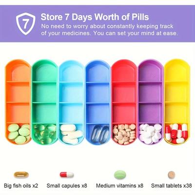 Weekly Pill Organizer Box Case Travel Medication Reminder Daily AM PM, Day Night 7 Compartments In Leather Carrying Case