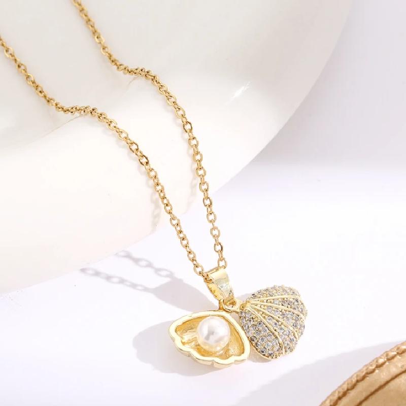 1 Pcs Luxury Cool Wind Starfish Series Gold Plated Copper Pendant With Stainless Steel Chain Combination Necklace