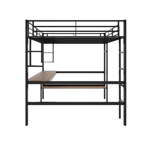 Children Bed Strong Carrying Capacity Metal with Large Bookshelf Four Small Shelves Ladder Fall Protection Grilles Home Frame Loft Furniture Bunk