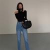 Womens Black Long Sleeve Slim Fit Off Shoulder Top Milk Silk Base Layer T-Shirt Elegant Casual Wear