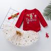 Toddler Baby Kids Girls Christmas Day Romper Tops  Dress Hairband Set