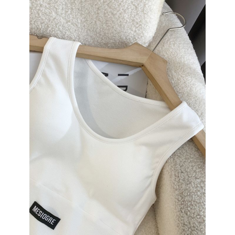 K-style Fashion round Neck White Beauty Back Short Small Sling Sleeveless Vest with Chest Pad Inner Wear Black Primer Outwear