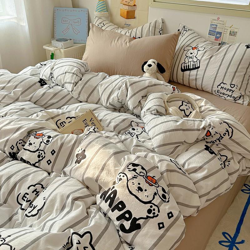 INS Cartoon Pattern Bedding Set For adults kids Fluffy pink lovely Flat Sheet With Pillowcases Colorful King Queen Full size