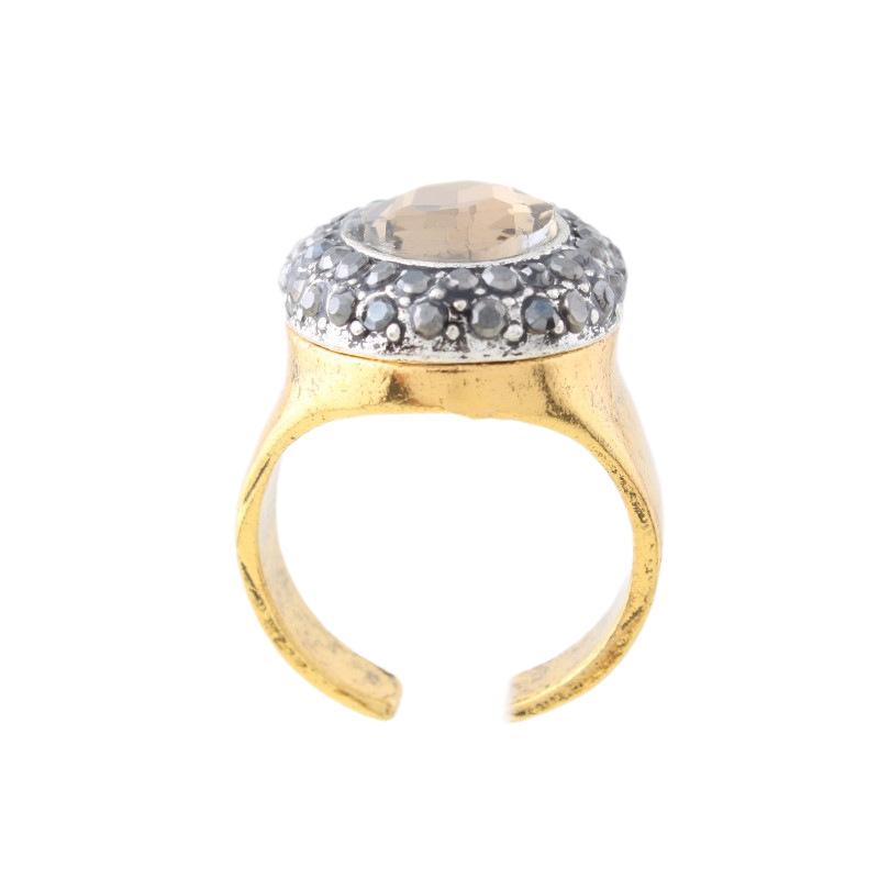 Oval Crystal Diamond-set Open Ring Retro Full Diamond Personality Exaggerated Size Adjustable Ring