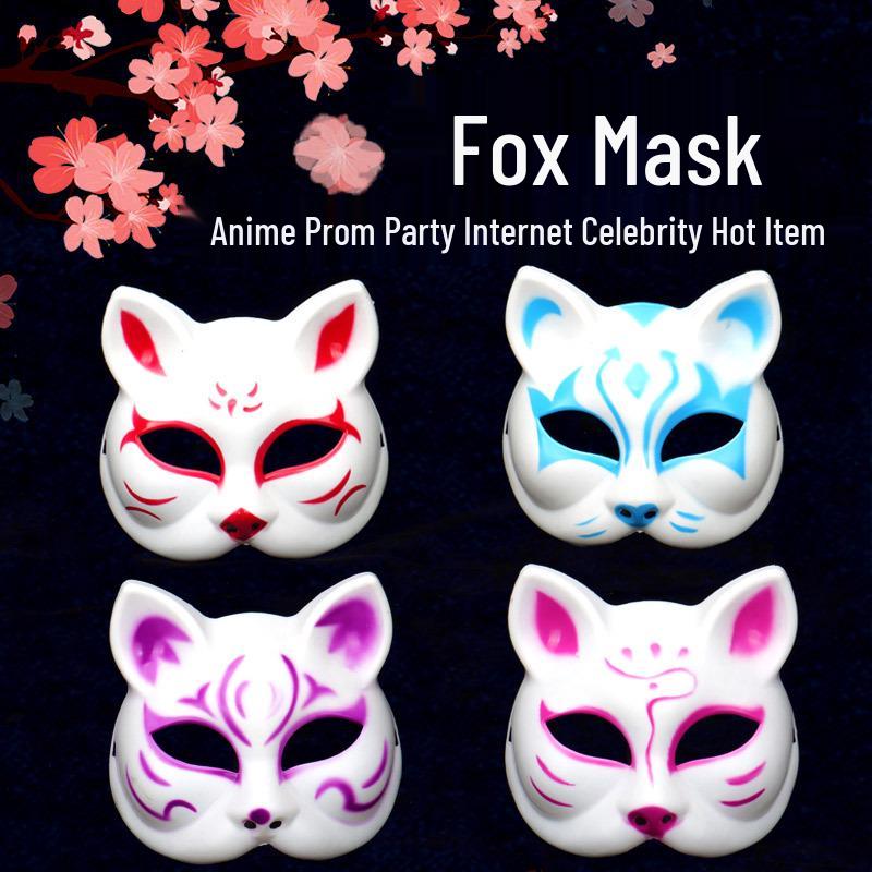 Japanese Wafu Style Female Fox Half-Face Cosplay Mask, 2D Anime Design