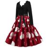 Women's Fashion Long Sleeve Christmas Round Neck Print Hem Dress