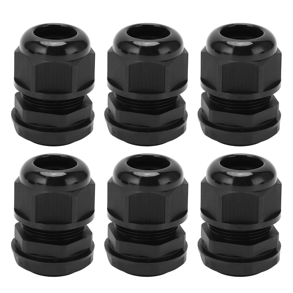 6PCS Set PG IP68 Waterproof Connector Cable Glands Black for 12‑18mm Wire for Household Outdoor