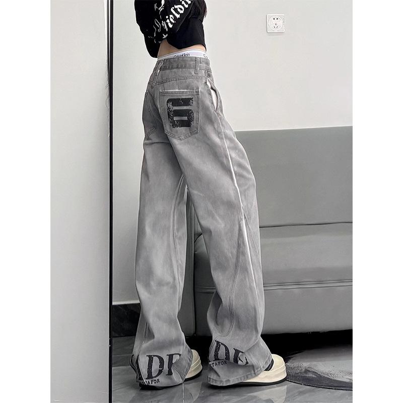 Джинсы JYL Унисекс Bootcut Американский Винтаж Весна Нишевые Свободные Модные Джинсовые для Пары XXXL античный рубиновый