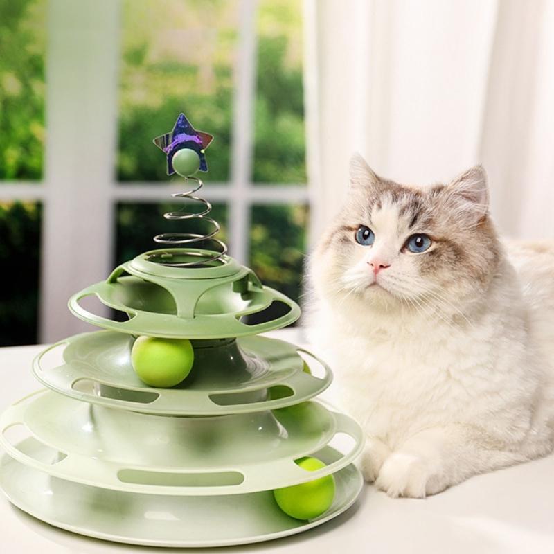 Cat Toy Interactive Roller Tracks Tower Turntable Ball with Teaser Pet Toy