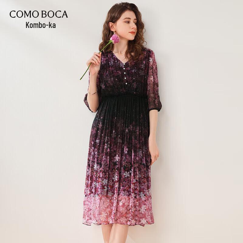 Kommonboka Gradient Print Mulberry Silk V-Neck Dress M