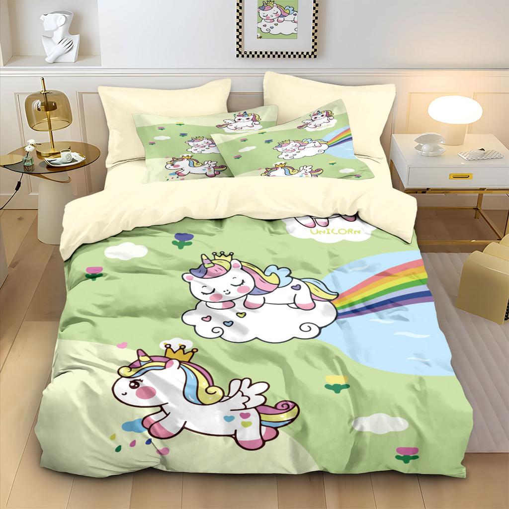 Anime Rainbow Unicorn Beding Set Unicorn Soft with Soft Fabric Duvet Cover Plus Pilowcases Unfiled Single Double Bed Girl Gift