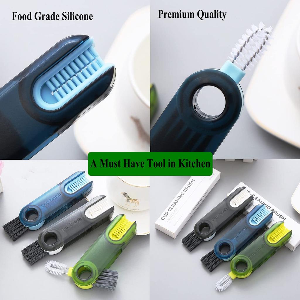 3 In 1 Bottle Gap Cleaner Brush Multifunctional Cup Cleaning Brushes Water Bottles Clean Tool Mini Silicone U-shaped Brush