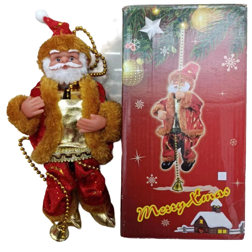 Jultomte Klätterpärlor Batteridriven Elektrisk Klättra Upp och Ner Klättrande Tomte med Ljusmusik Juldekoration Ornament
