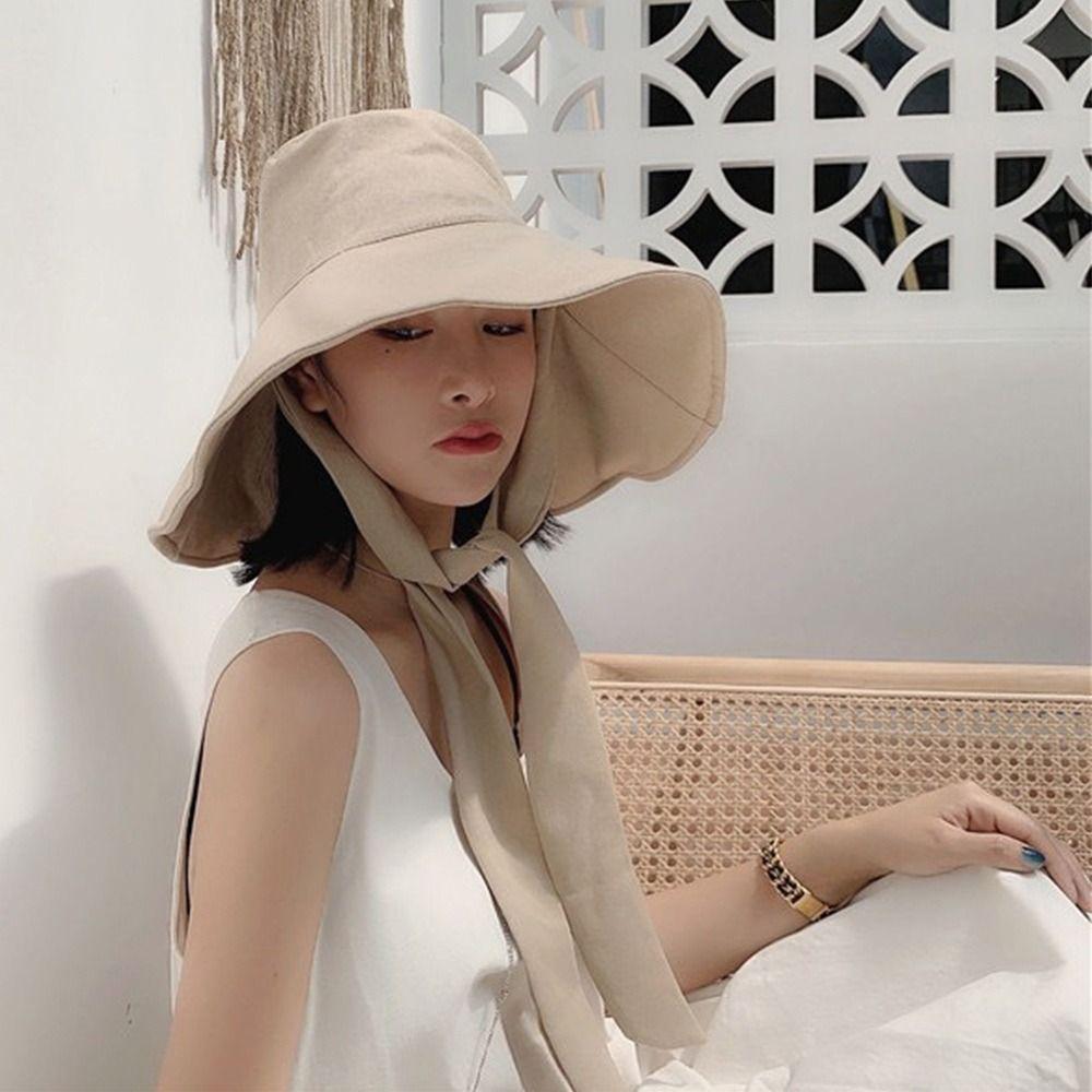 Stylish Accessory Tie Design Fisherman Hat Big Brim Cotton Linen Bucket Hat Foldable Visor Cap Women