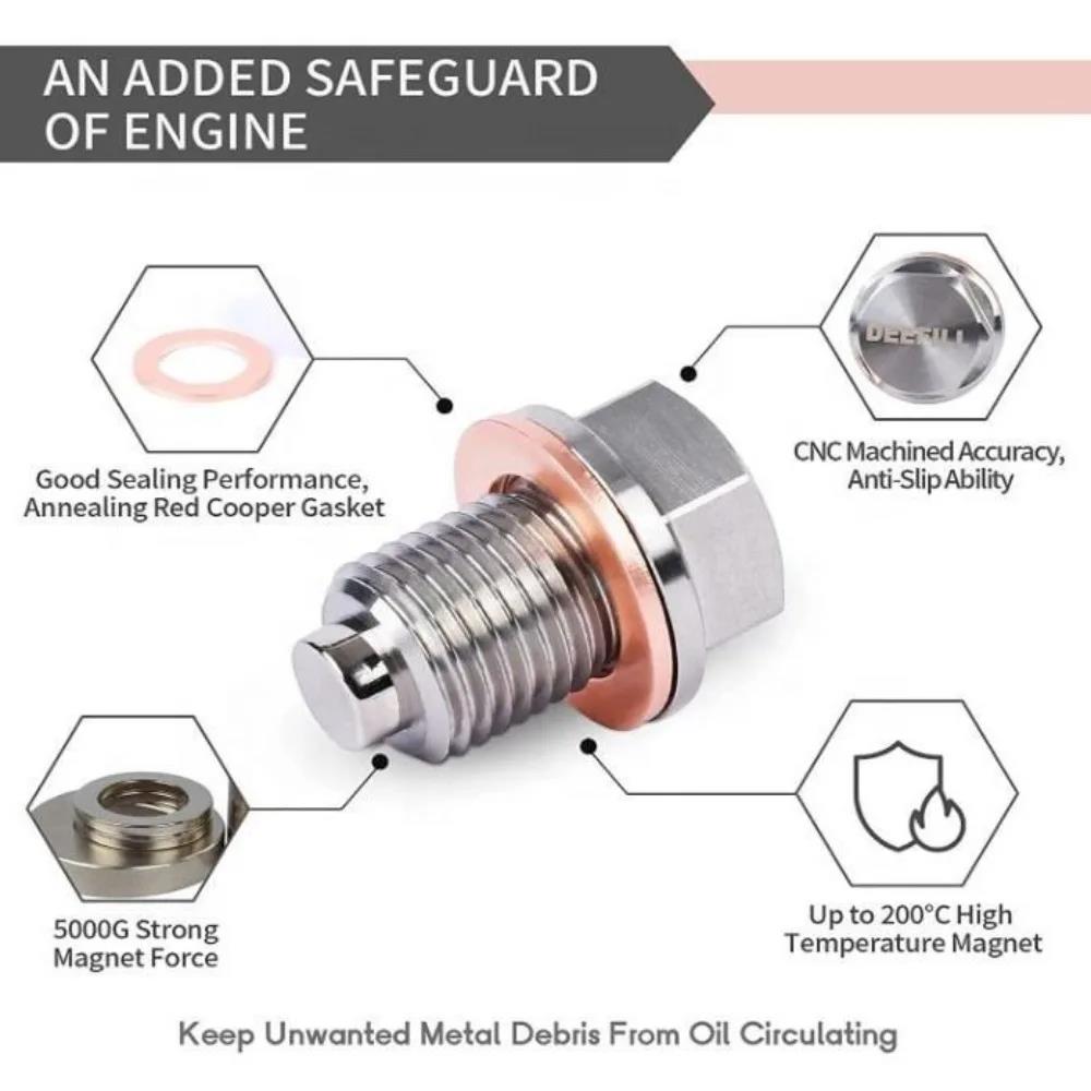 M12 M14 M16 Magnetic Oil Drain Plug Stainless Steel Sump Drain Screw Nut Bolt with Copper Crush Washer Auto Accessories Oil Drain Plugs 3