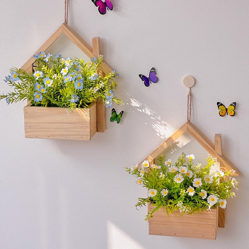 Wall Hanging Artificial Flower Pot for Living Room TV Background with Greenery Planter.