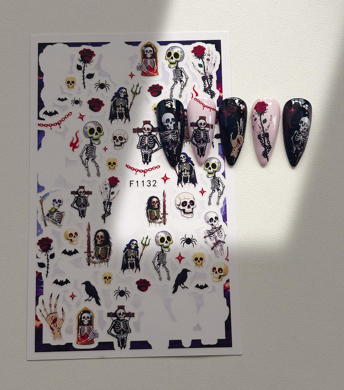 Halloween Nail Stickers Dark Gothic Iron Window Black Cat Pumpkin Skull Halloween Stickers