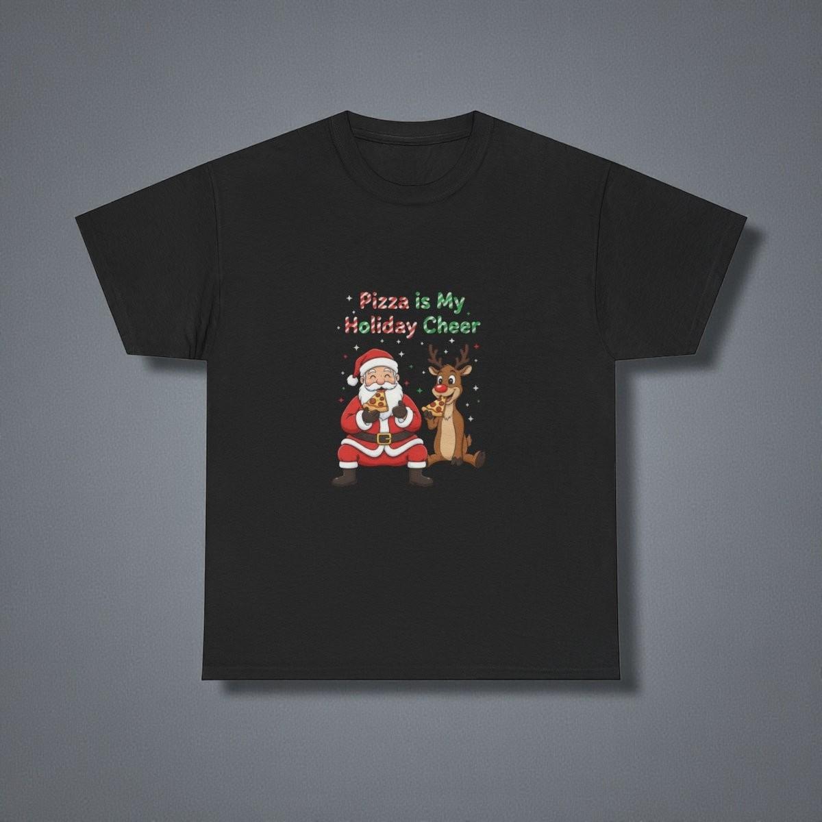 Pizza Is My Holiday Cheer T-Shirt | Santa Claus & Reindeer Christmas Tee 3XL
