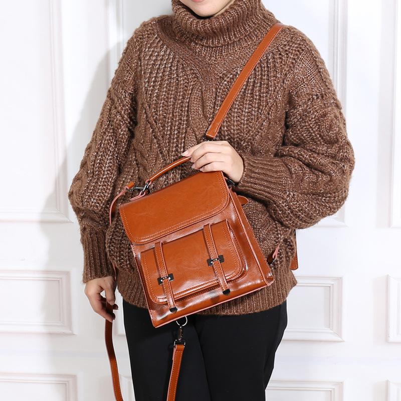 Women's Bag Fashion Spring/Summer College Students Genuine Leather Backpack Shoulder Crossbody Bag