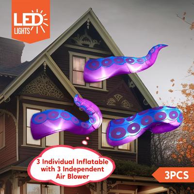Joyfy 3 Pcs Halloween Inflatable Outdoor Giant Octopus Tentacle Broke Out from Window Blow Up Inflatable for Window Decoration