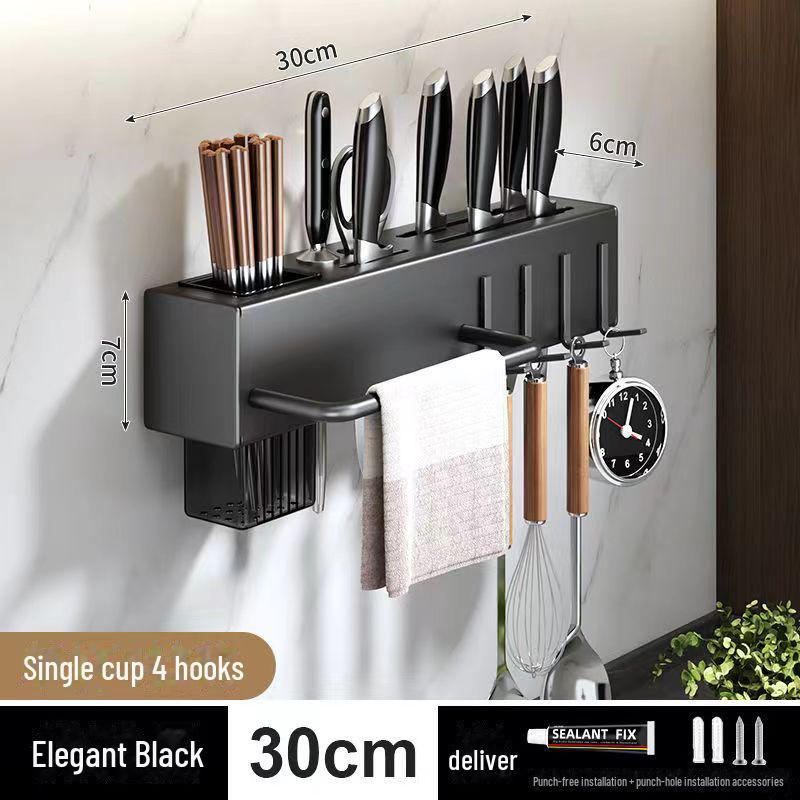 Wall-Mounted Multifunctional Kitchen Rack: Thickened Knife, Chopstick & Vegetable Knife Holder, Punch-Free Storage