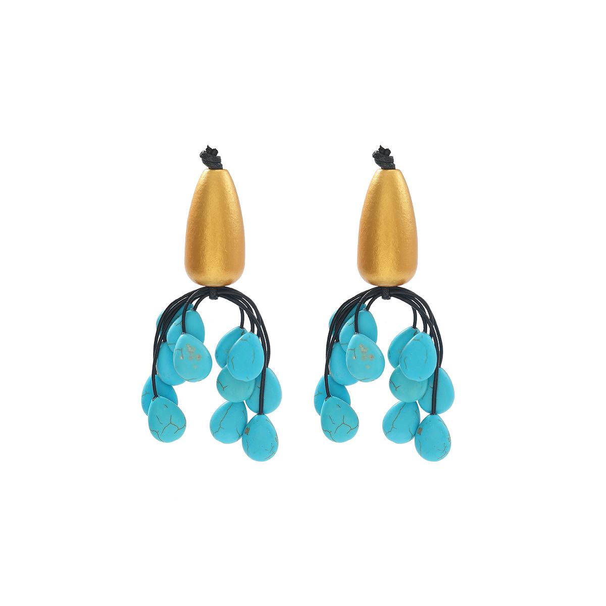Exaggerated tassel turquoise pendant, multi-layered earrings, hand woven, women s fashionable earrings