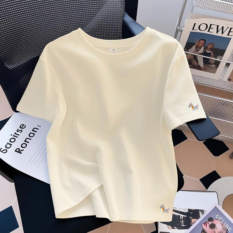 White cotton design sense front shoulder short-sleeved t-shirt women's 2025 summer new explosion foreign style loose and versatile top
