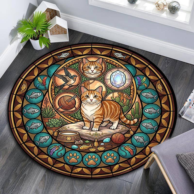 Wild Cats Symbols Round Area Rug Under Office Chairs Bedroom Living Room Home Decor