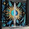 2pcs Astrology-Themed Blackout Curtains, Moon Phase & Feather Print, Polyester Drapes in Blue and Black, Bedroom Curtains|Moon P
