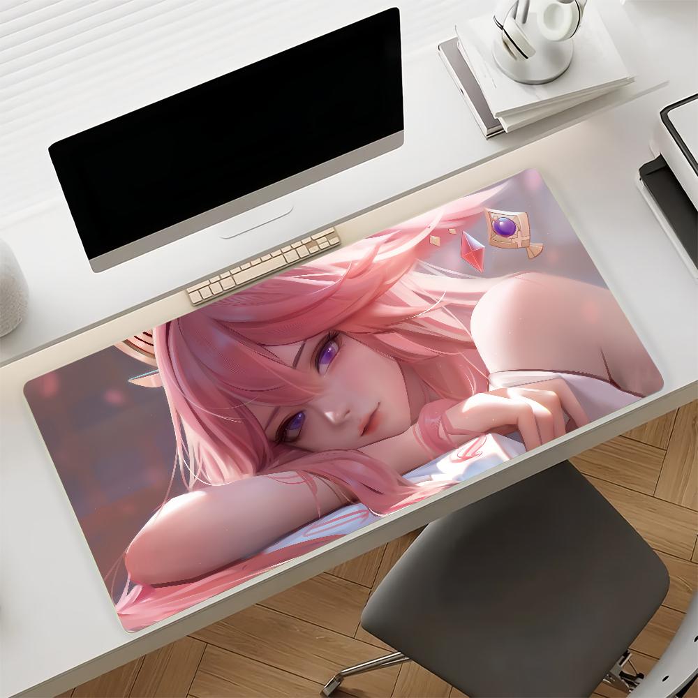 Genshin Impact Yae Miko Mouse Pad Nonslip Locking Edge DeskMat PC Laptop Accessories Rubber Office Keyboard Large Game carpet
