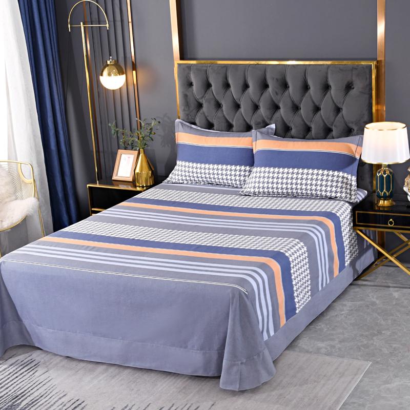 Simple Geometric Pattern Bed Sheet Set 100% Cotton Skin Friendly Flat Sheets with Pillowcase Thickened Queen Size Bedding Set