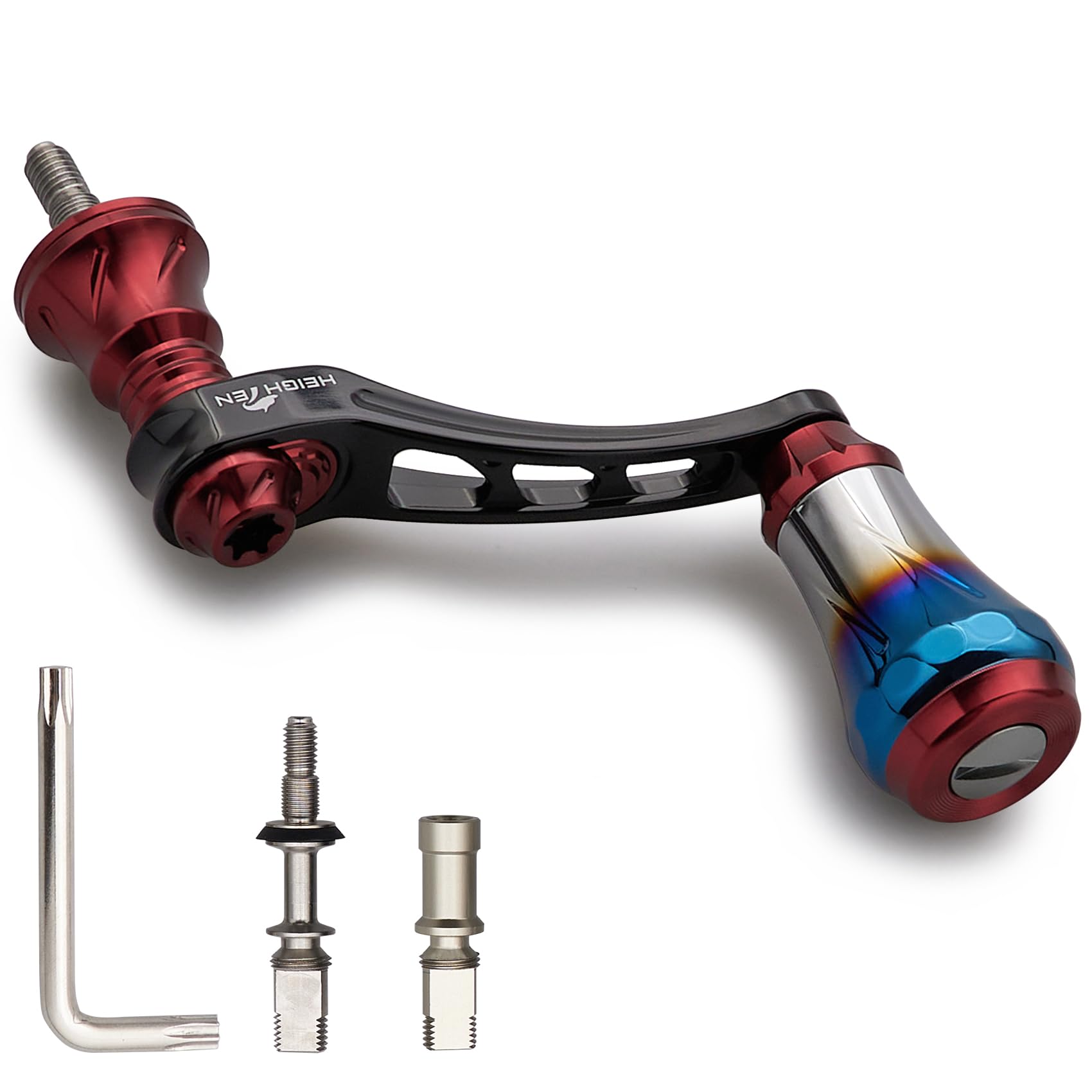 

HEIGHTEN Variable Reel Handle 20mm Burnt Aluminum Knob Shimano Daiwa Universal Spinning Reel Arch Aurora Series Wine 45-50mm 6.8g (Black & Red) (1084)