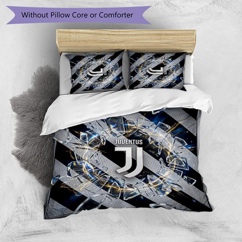 Juventus FC Pattern Printed 3PCS Bedding Set Soft Skin-Friendly Washable Duvet Cover & Pillowcases Set All Season Bedroom