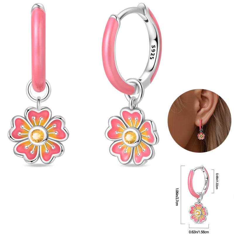 Early Spring 925 Silver Pink Tulip Sunflower Butterfly Grape Sweet Fresh Earrings Fit For Engagement Fine Jewelry Gifts