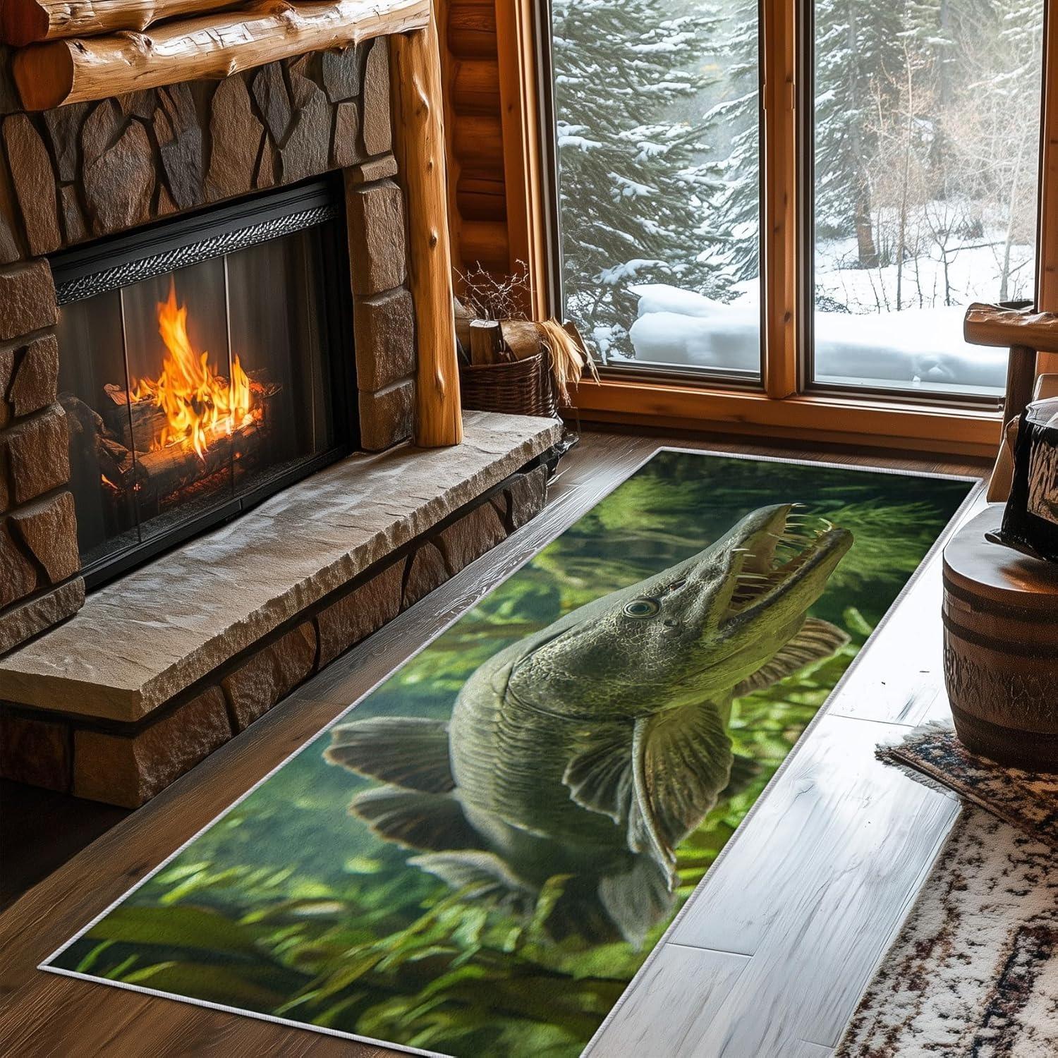 

Fish Print Carpet Outdoor Theme Fish Pattern Floormat Absorbent Non-Slip Rug for Bedroom Living Room Kitchen Study Hallway 40X120CM