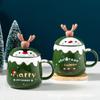 Creative Christmas Gift Ceramic Cup Cute Elk Mug Gift Water Cup with Lid Spoon Office Coffee Mug 400ml