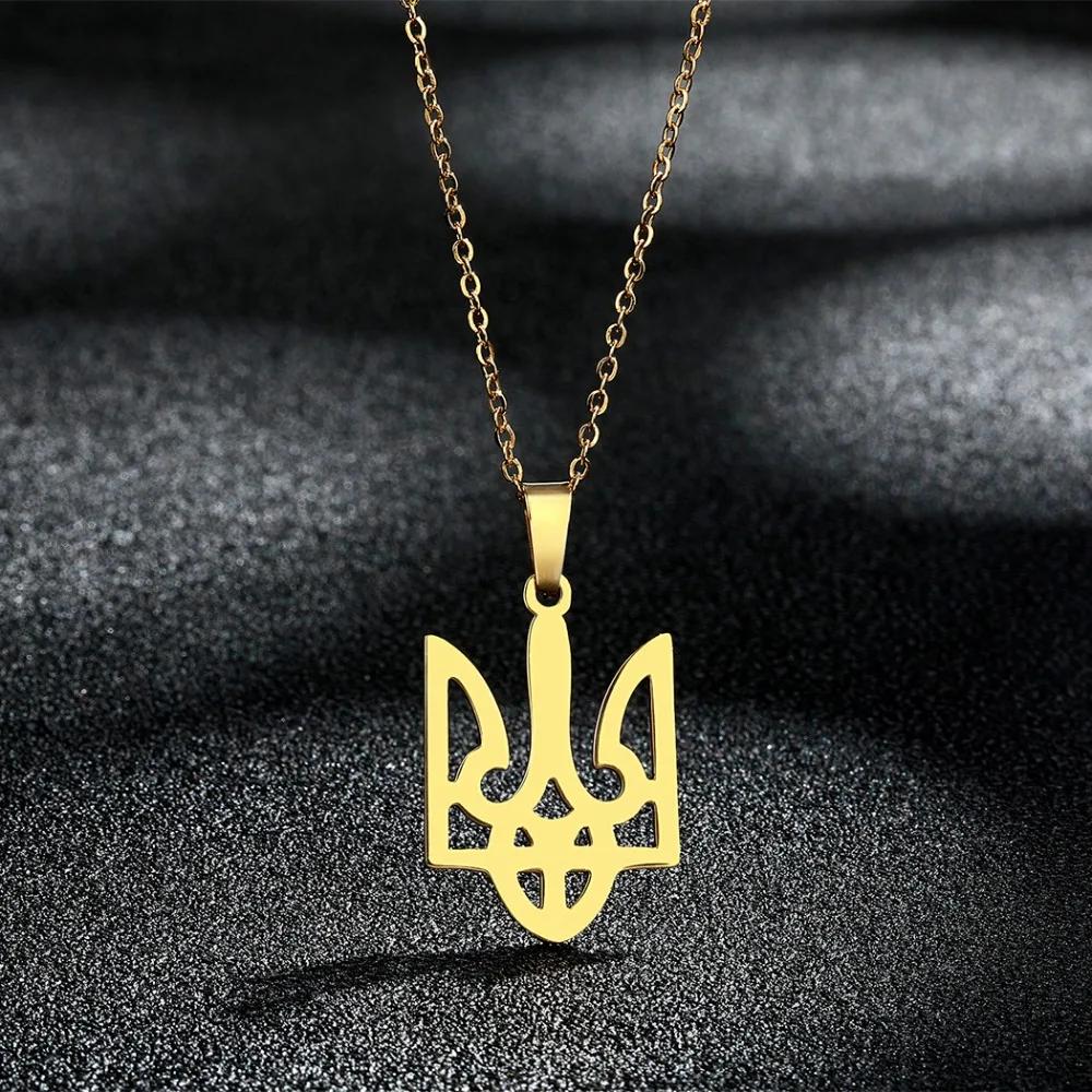 Kingdom Hearts Goldfarbe Königliche Krone Tryzub Ukraine Anhänger Mode Edelstahl Kette Halskette für Damen Herren Schmuck Geschenk