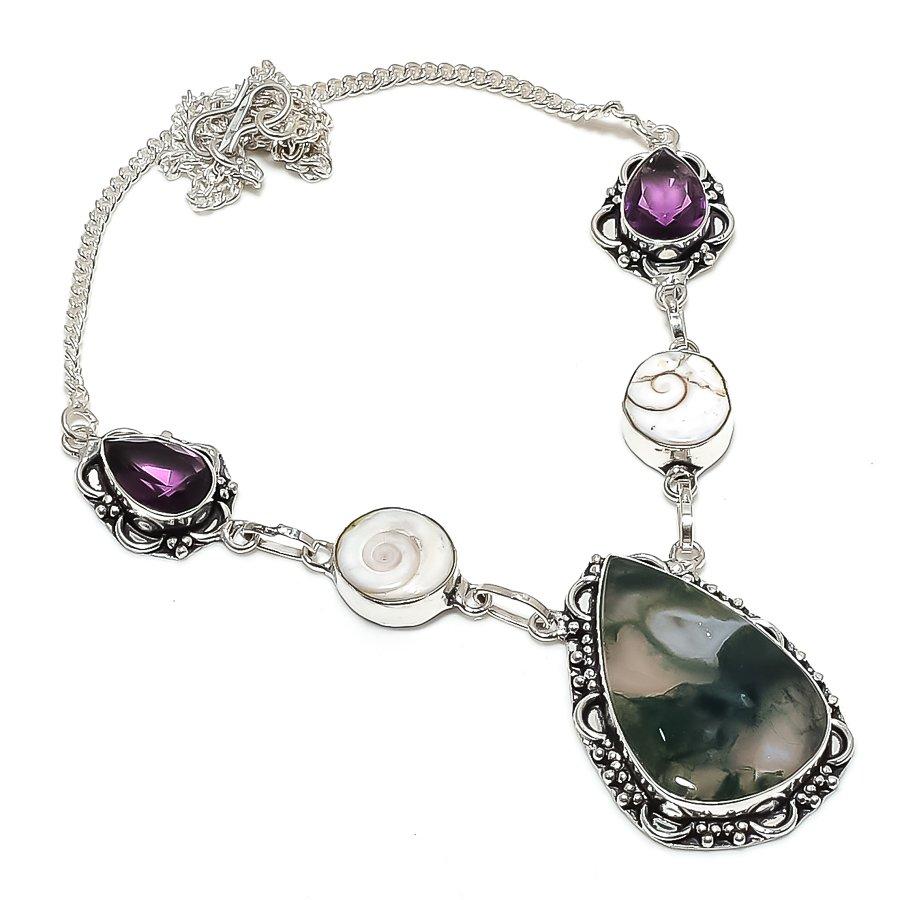 

Индийский моховой агат, драгоценный камень «Глаз Шивы», колье из серебра 925 пробы, 18 дюймов