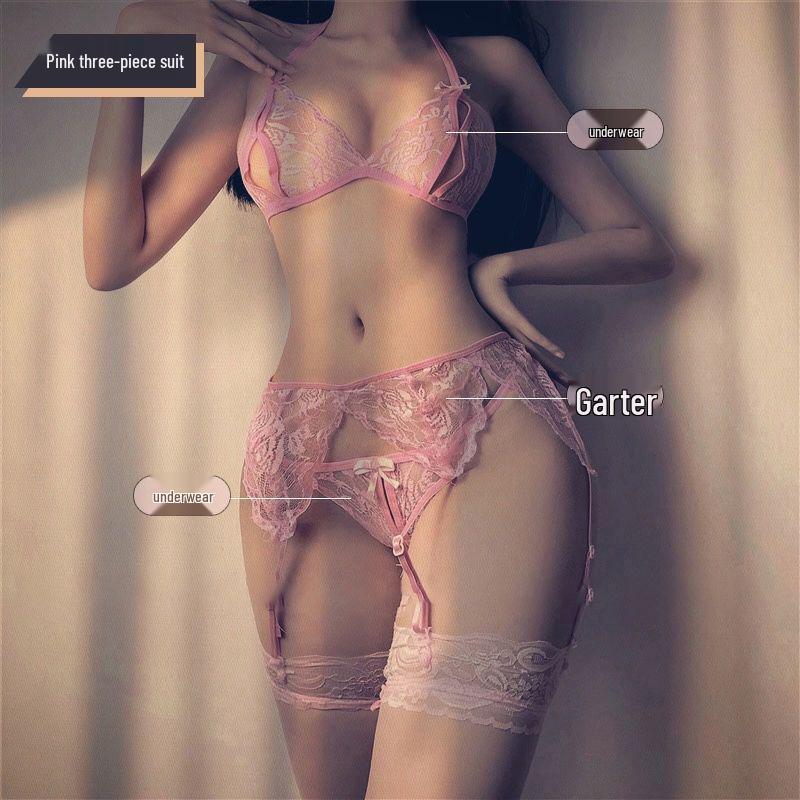 Seductive Lace Lingerie Set: Women's Sheer Bra & Panties with Split Design