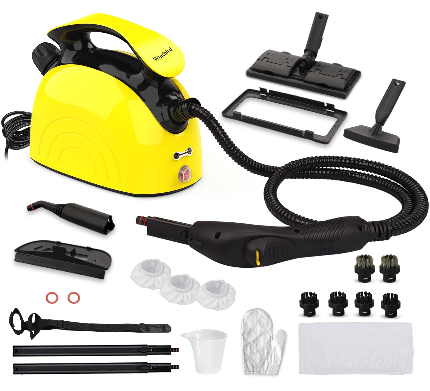 Nettoyeur vapeur Waitbird Vapeur haute température Désinfecte Désodorise Réservoir grande capacité de 1100 ml Cordon d'alimentation Comprend 21 accessoires polyvalents Parfait