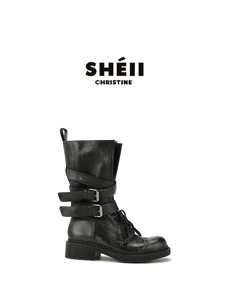 

Cowhide Su Yinyin, the same second-generation combat boots, leather buckle belt, western cowboy boots, locomotive desert short boots, women s Marti 35
