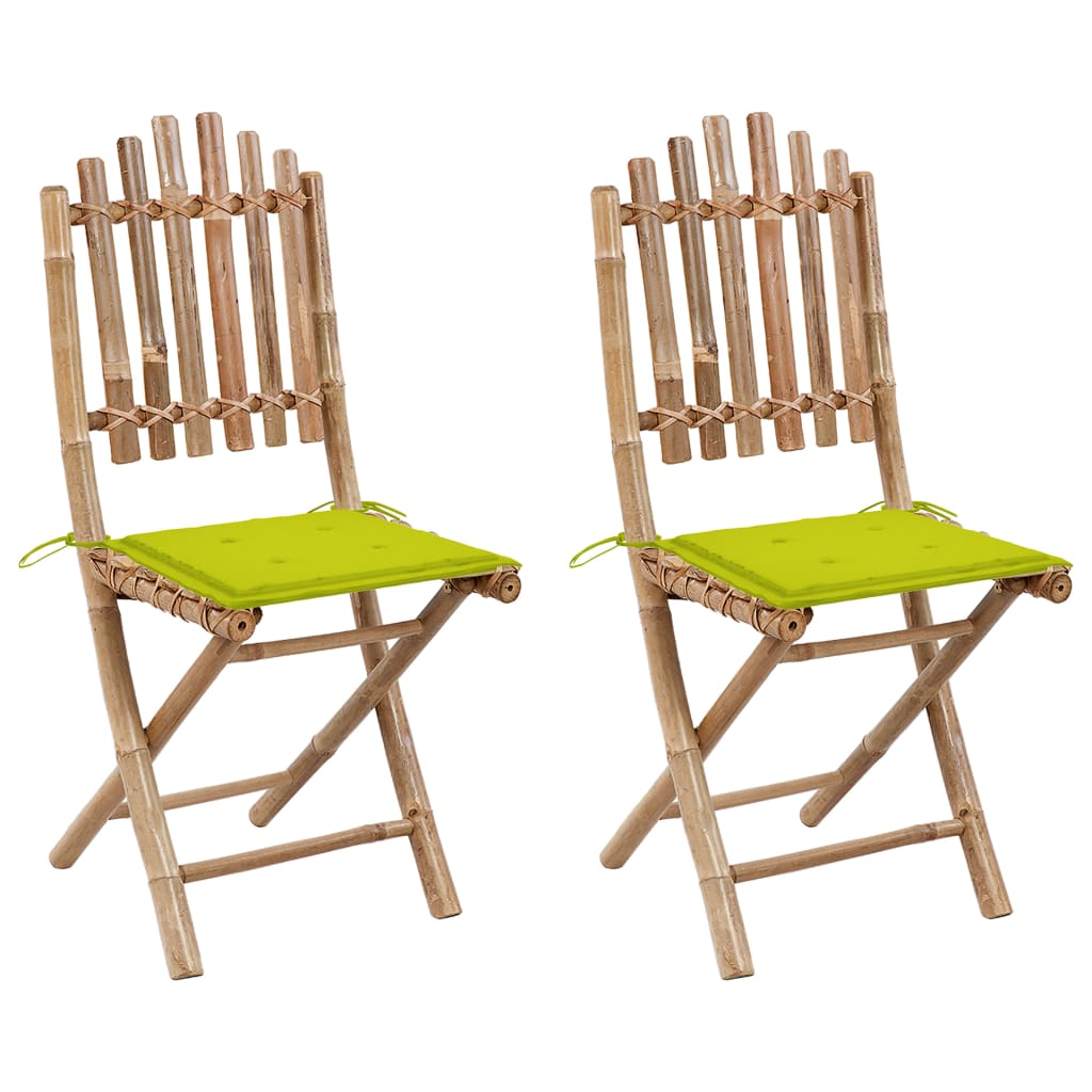 Buy Folding Garden Chairs 2 pcs with Bamboo Cushions at affordable