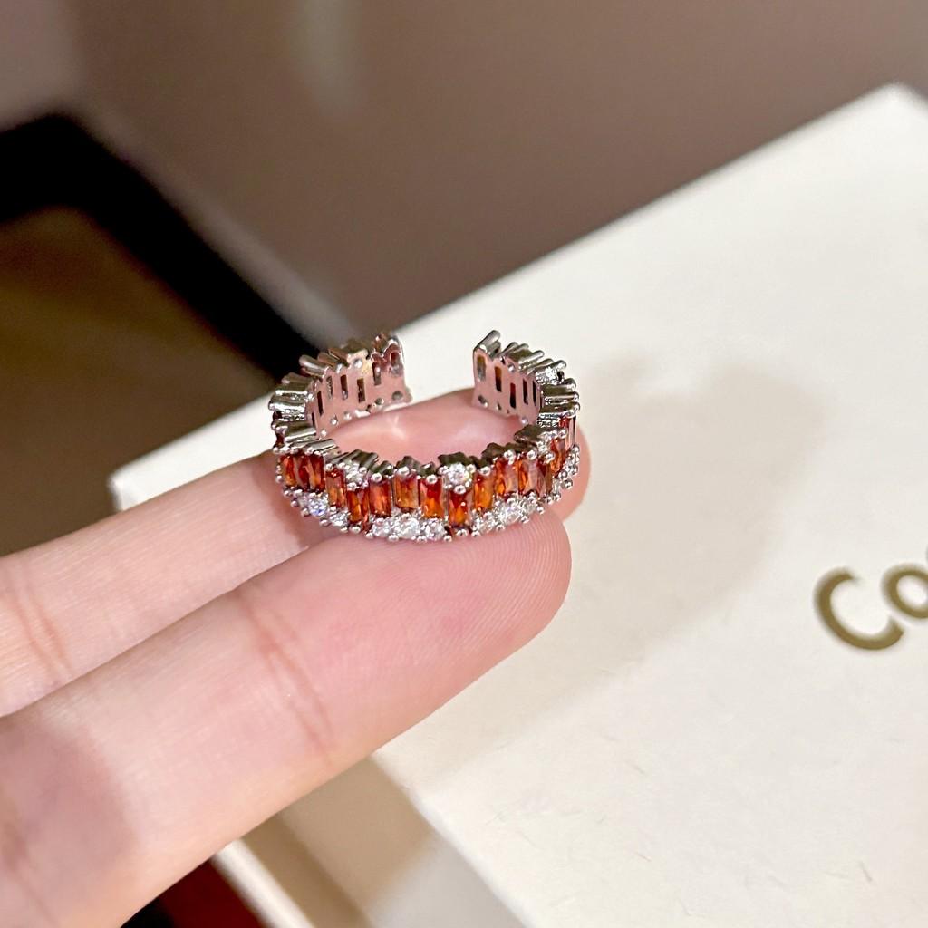 S925 Stylish Silver Ring With Colorful Gemstone Accents And Eyecatching Shape Geometric
