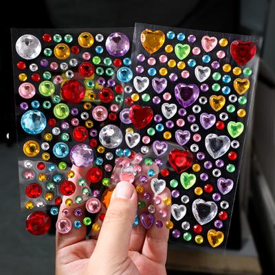 1 hoja de pegatinas en forma de corazón 3D de cristal acrílico para niños, pegatinas de simulación de diamante y perla, pegatinas decorativas para álbumes de fotos