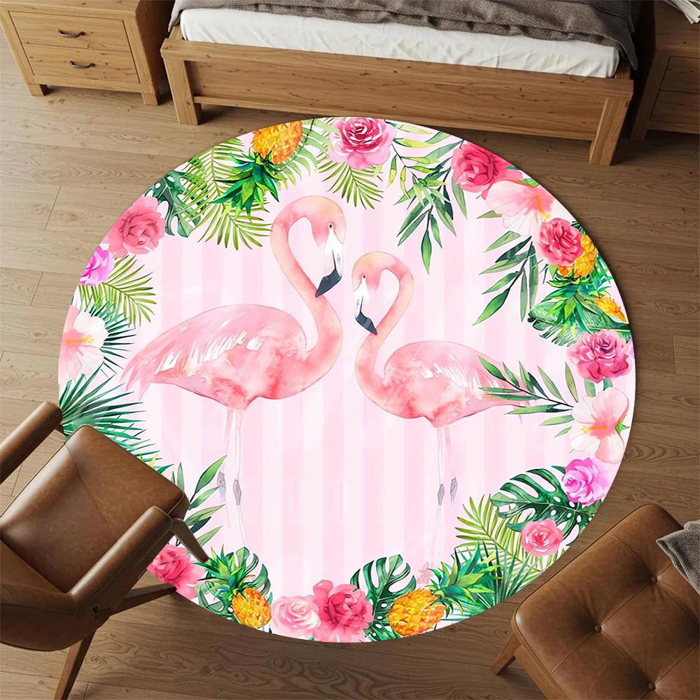 1pc Flamingo, Tropical Round Chair Mat Area Rug - Non-Slip, Floor Mat for Office, Bedroom, Home Decor Christmas Gift P0811190